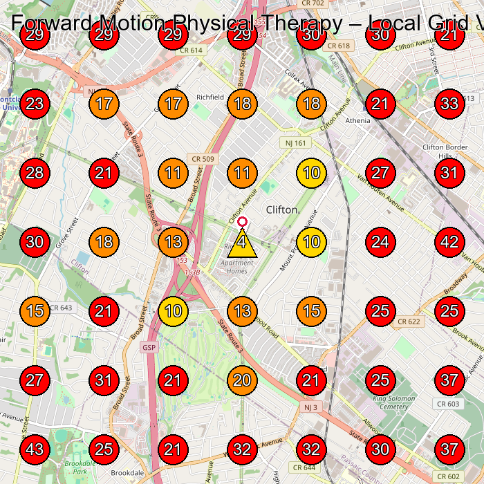 Forward Motion Physical Therapy GeoGrid visibility map for Physical Therapist in Bloomfield